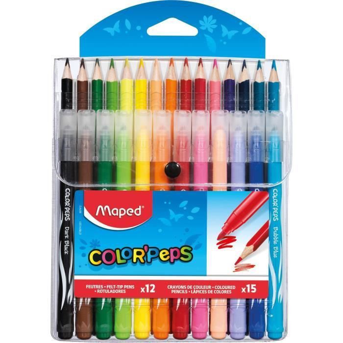 MAPED - Etui de 15 Crayons de couleurs + 12 Feutres Color'peps - Assortis - Photo n°1
