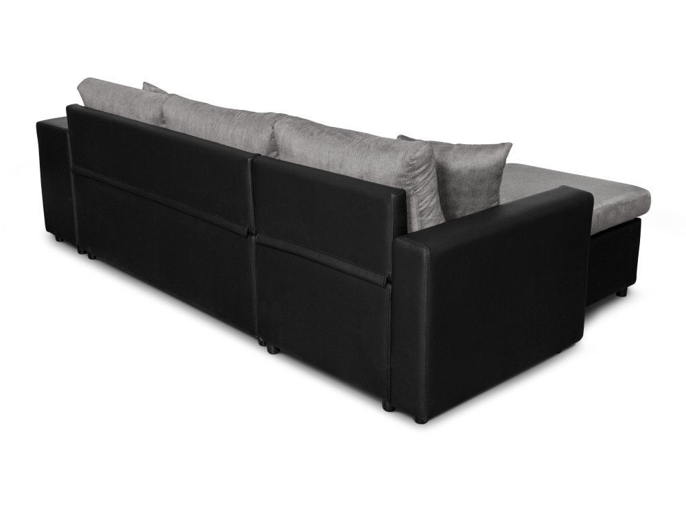 Canapé d'angle reversible et convertible simili noir et tissu gris avec coffre et poufs Kita 241 cm 2 - Photo n°10