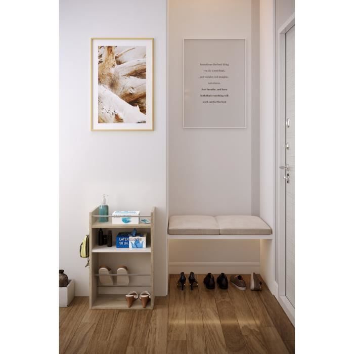 Meuble d'entrée + station d'hygiene - Décor chene et blanc - L 43 x P 24 x H 66 cm - Photo n°3