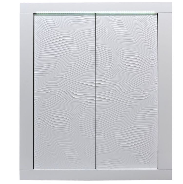 Meuble de rangement éclairage à Led 2 portes bois laqué blanc à reliefs Kala 121 cm - Photo n°1