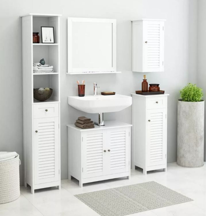 Meuble de salle de bain 5 pièces bois laqué blanc Kapci - Photo n°3