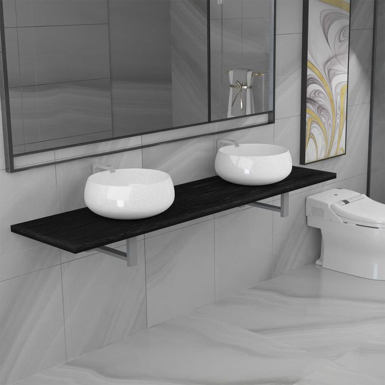 Meuble de salle de bain à 3 pcs Céramique Noir 6 - Photo n°1