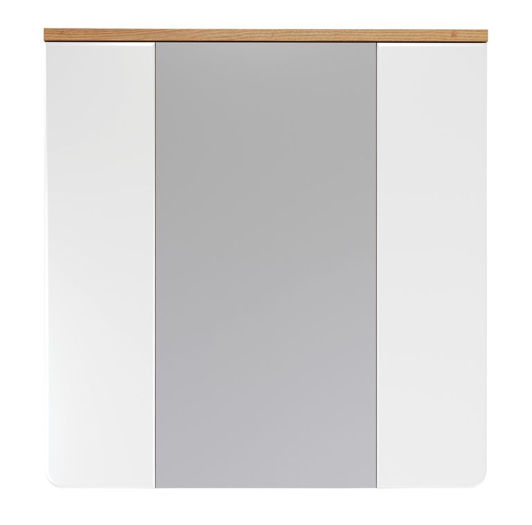 Meuble haut avec miroir blanc brillant et chêne artisanal Klara 60 cm - Photo n°5