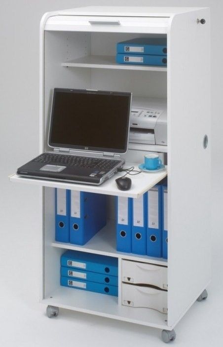 Meuble informatique à rideau blanc imprimé cabine téléphonique Londres Orga 65 cm - Photo n°2