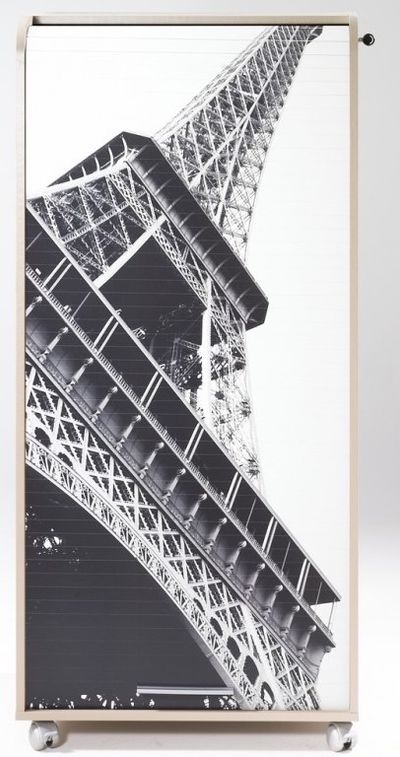 Meuble informatique à rideau taupe imprimé Tour Eiffel Orga - Photo n°1