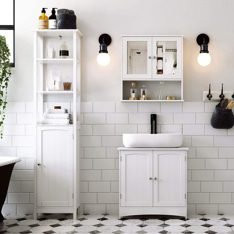 Meuble lavabo salle de bain bois blanc 2 portes persiennes - Photo n°2
