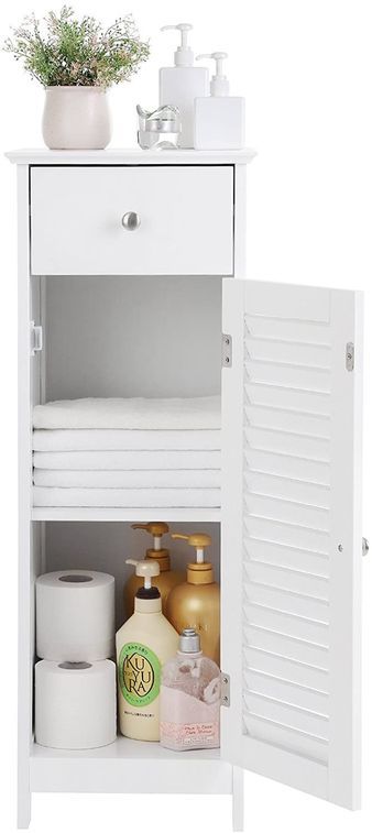 Meuble salle de bain bois blanc 1 tiroir et 2 casiers persiennes - Photo n°2