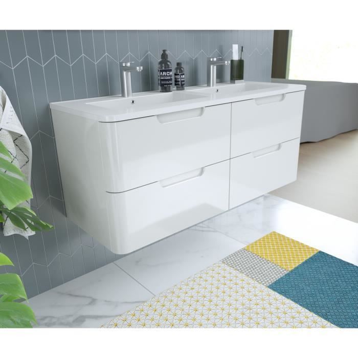 Meuble salle de bain L 120 - 2 tiroirs + vasque - Blanc - RONDO - Photo n°6