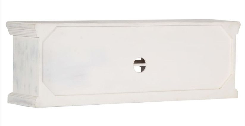 Meuble TV 1 porte 2 tiroirs manguier massif blanc brossé Pili - Photo n°3