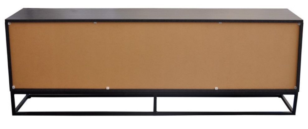 Meuble TV 2 portes 4 tiroirs bois gris foncé et pieds métal noir Logan - Photo n°3