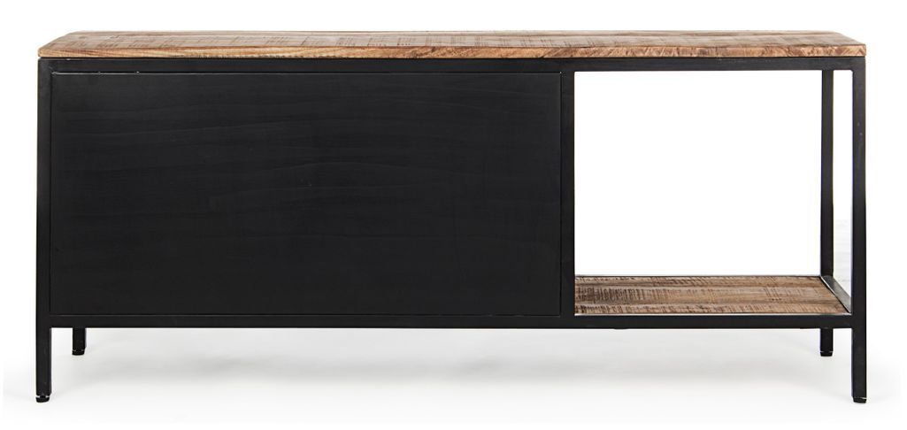 Meuble TV 2 portes acier noir et bois de manguier Rica 120 cm - Photo n°6