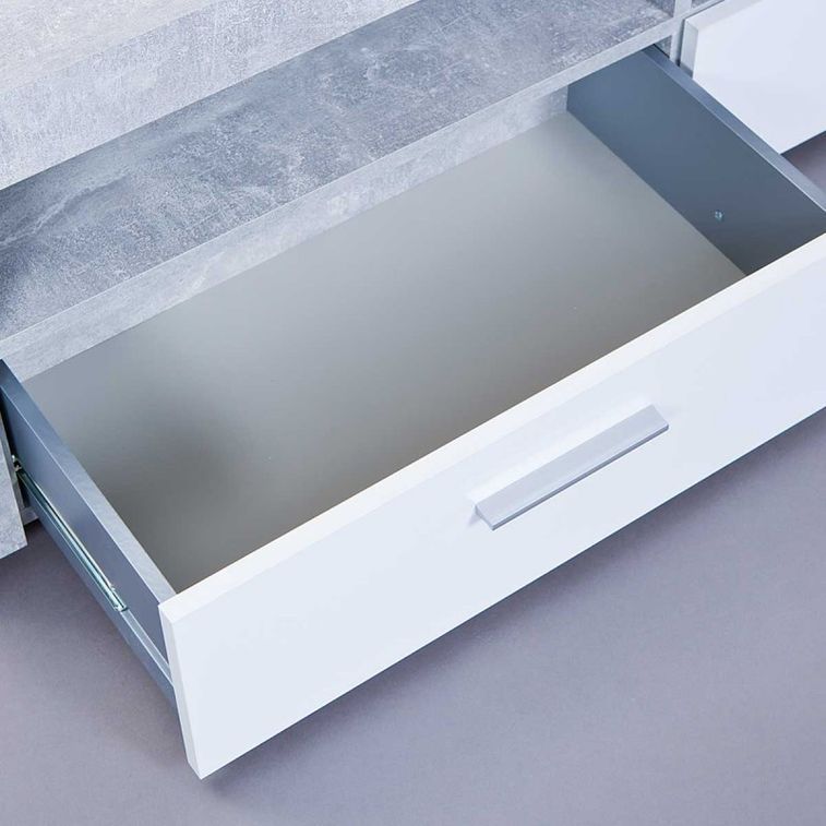 Meuble TV 2 tiroirs bois blanc et effet béton Bonnie 134 cm - Photo n°4