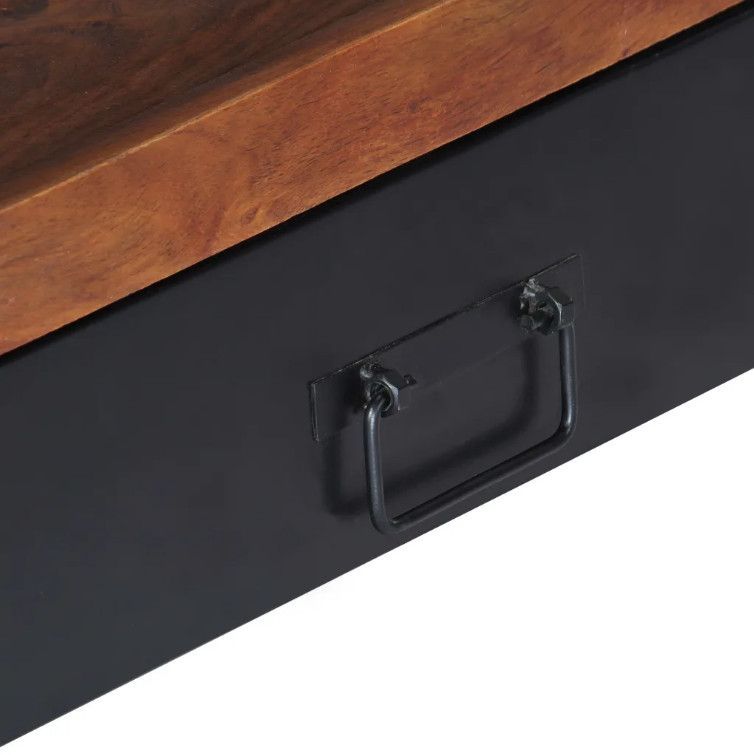 Meuble TV 2 tiroirs sesham massif clair et métal noir Vustick - Photo n°5