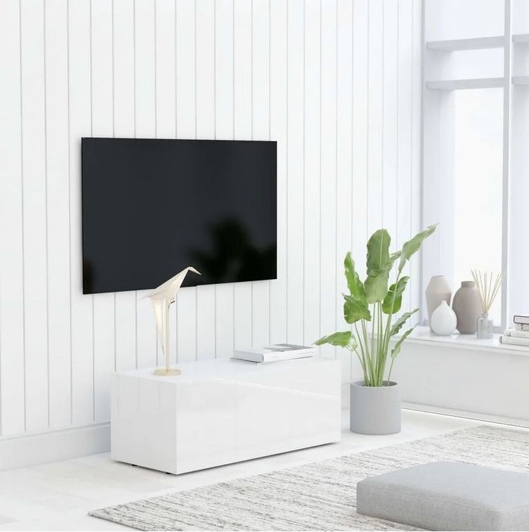 Meuble TV 3 tiroirs bois blanc brillant Onic 80 cm - Photo n°3