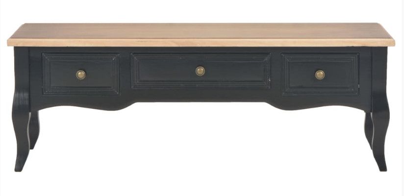 Meuble TV 3 tiroirs pinède noir et beige Dean 100 cm - Photo n°2