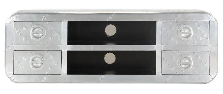 Meuble TV 4 tiroirs et 2 niches métal gris Roéna - Photo n°2