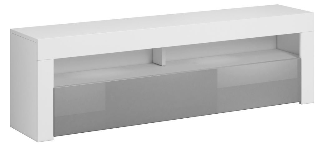 Meuble TV à Led 2 portes blanc et gris brillant Dezia 160 cm - Photo n°2