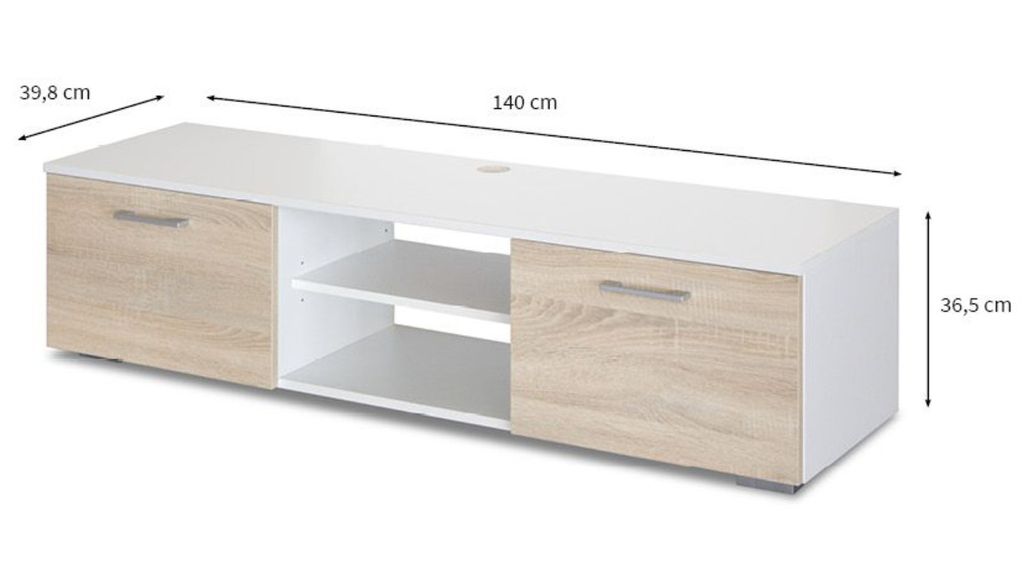 Meuble TV à LED 2 portes bois blanc et chêne clair Fukia - Photo n°4