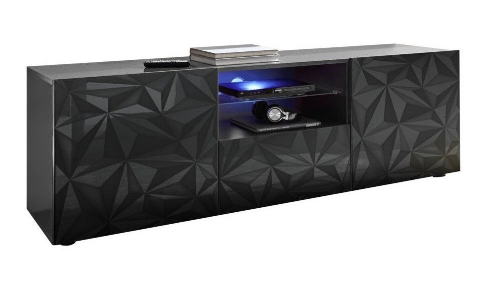 Meuble TV design 2 portes, lumineux avec LEDs Lernig - GdeGdesign