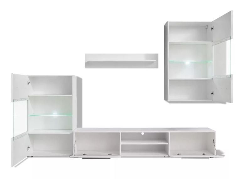 Meuble TV à LED 5 pièces bois blanc Glamourous - Photo n°3