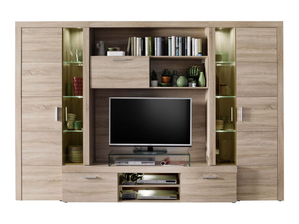 Meuble TV à LED 5 pièces bois de chêne naturel Matilo - Photo n°1