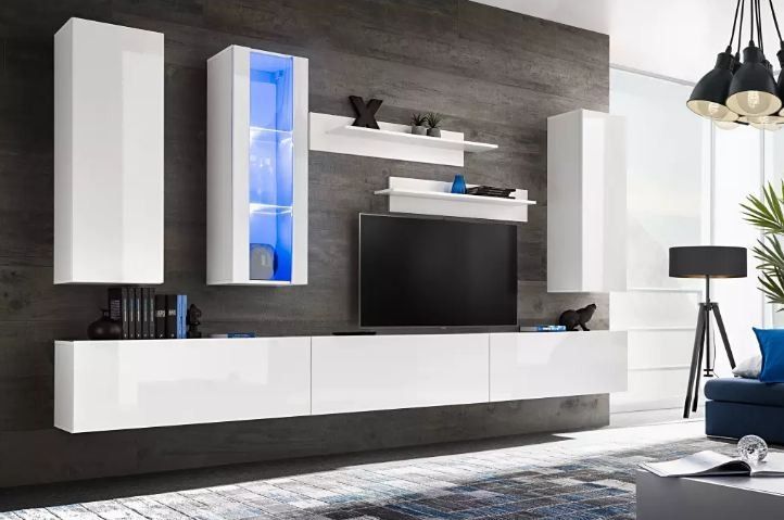 Meuble TV à LED 8 pièces bois blanc brillant Glamourous - Photo n°1
