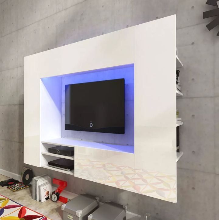 Meuble TV à LED bois blanc brillant Glamourous - Photo n°1