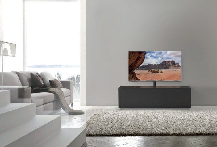 Meuble TV avec espace barre de son bois noir et tissu Axel 160 - Photo n°2