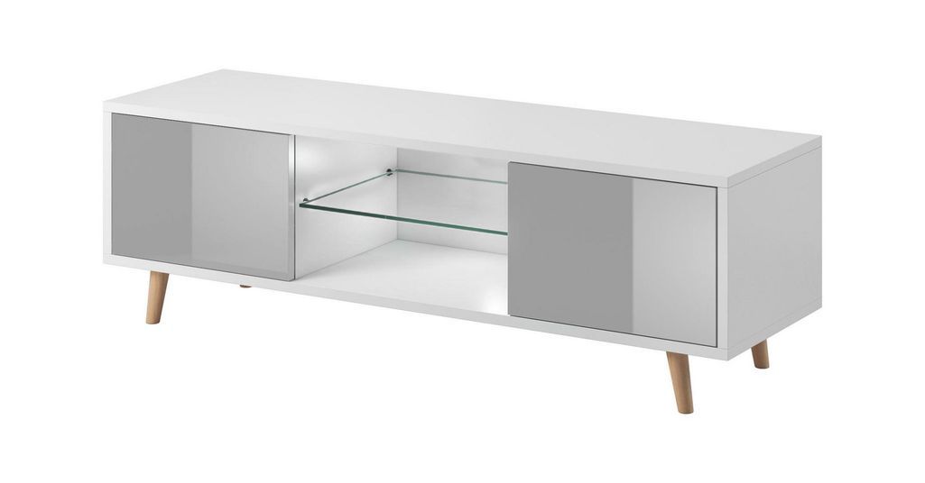 Meuble TV avec led 2 portes blanc mat et gris laqué Kuzani 140 cm - Photo n°4