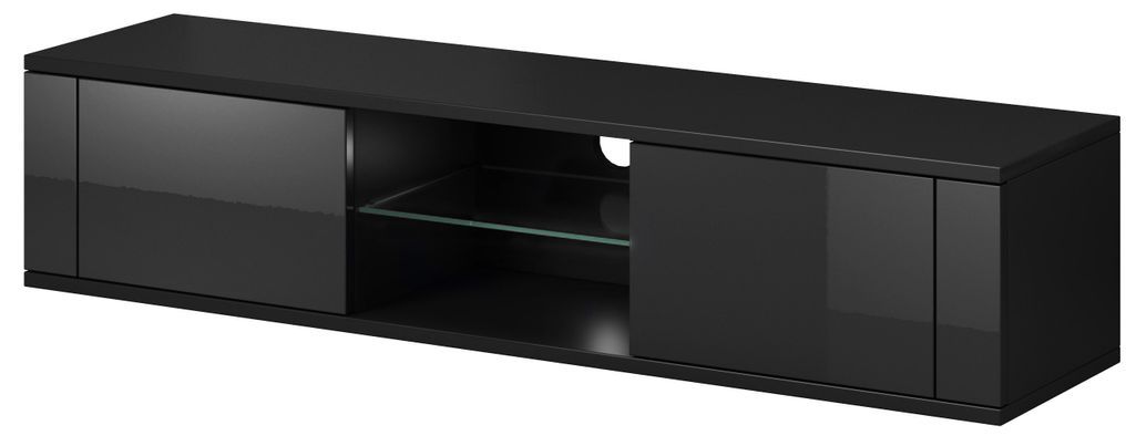 Meuble TV avec Led 2 portes noir mat et noir brillant Kozira 140 cm - Photo n°2