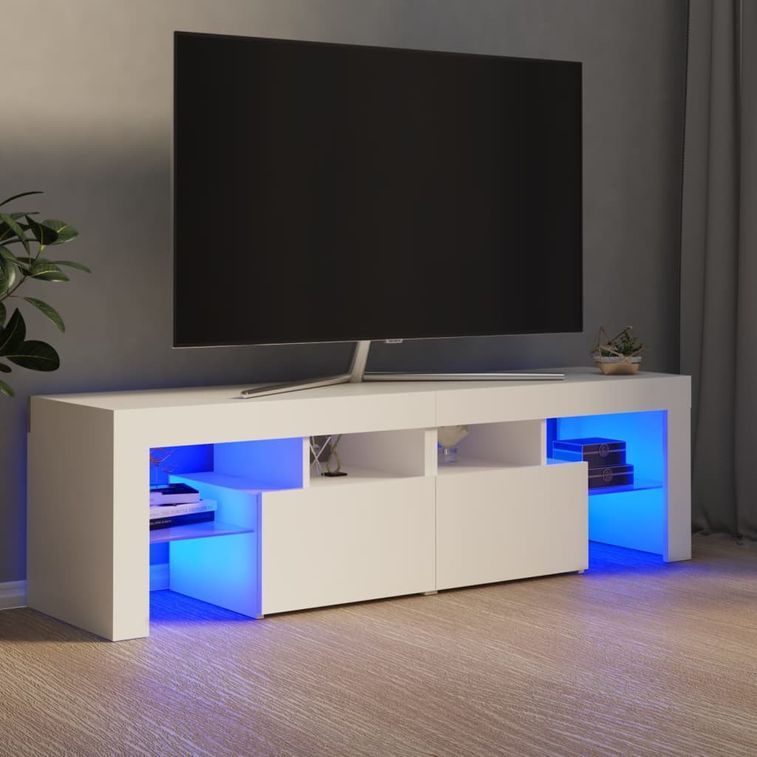 Meuble TV avec lumières LED Blanc 140x35x40 cm - Photo n°2