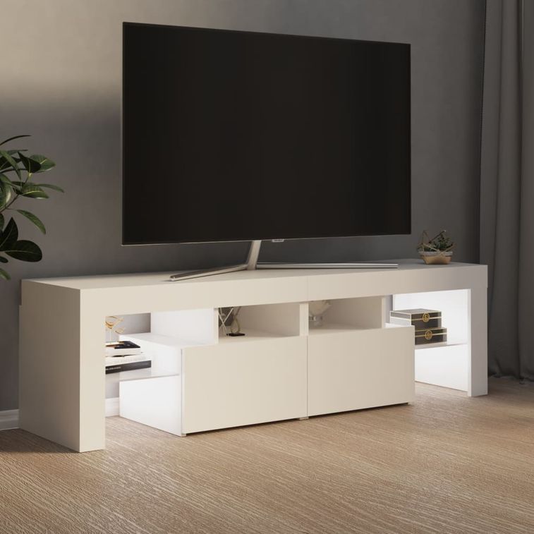 Meuble TV avec lumières LED Blanc 140x35x40 cm - Photo n°3