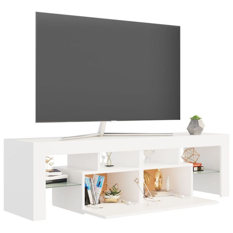 Meuble TV avec lumières LED Blanc 140x35x40 cm - Photo n°6