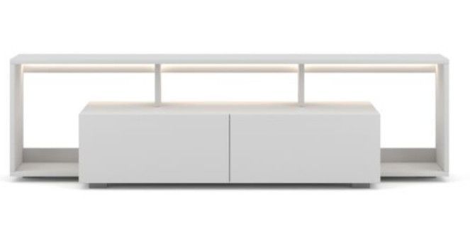 Meuble Tv blanc mat avec éclairage 1 porte Lukio 150 cm - Photo n°5
