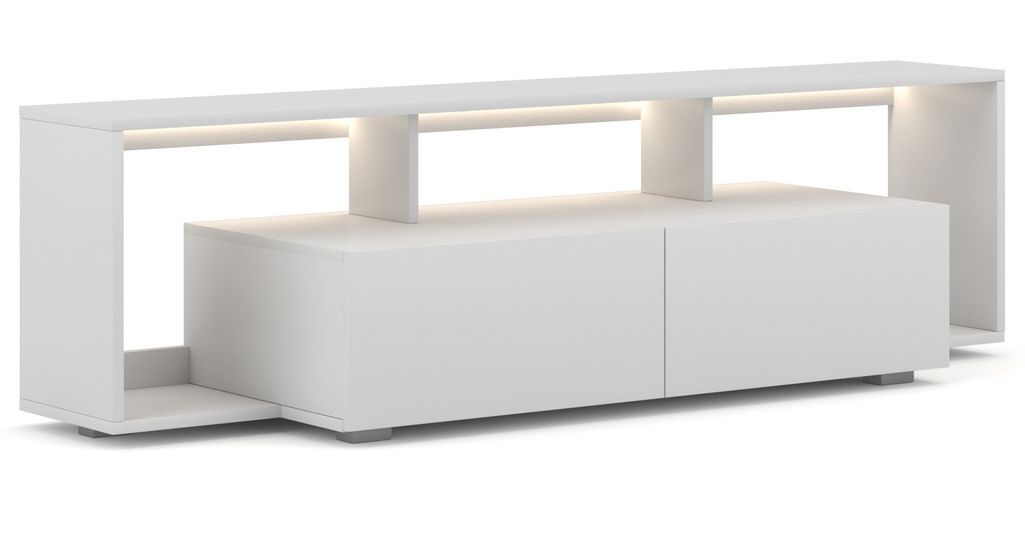 Meuble Tv blanc mat avec éclairage 1 porte Lukio 150 cm - Photo n°1