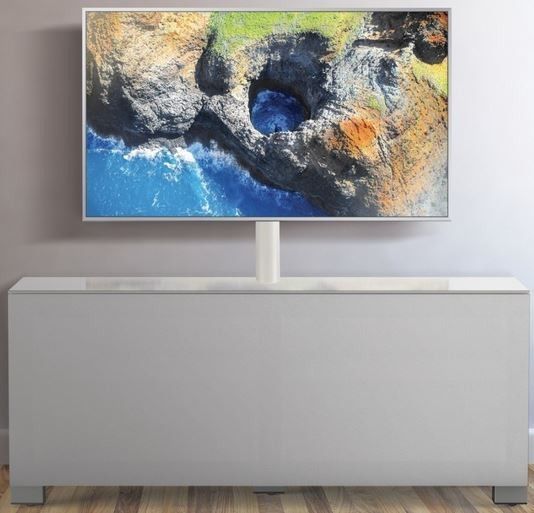 Meuble TV bois blanc et tissu Axel 120 cm - Photo n°2