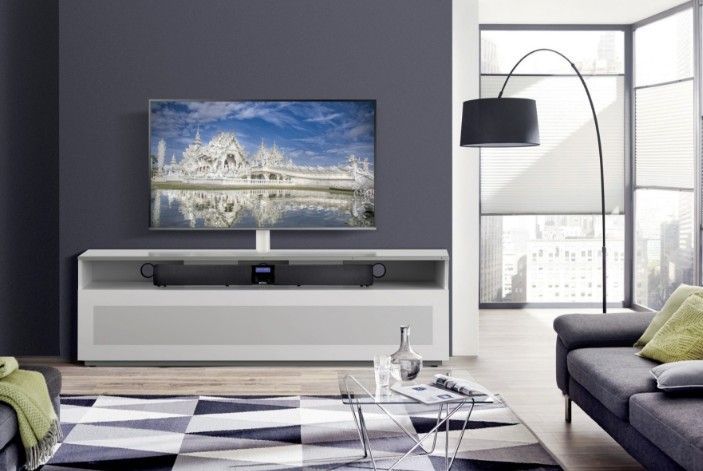 Meuble TV bois blanc et verre Axel 160 cm - Photo n°3