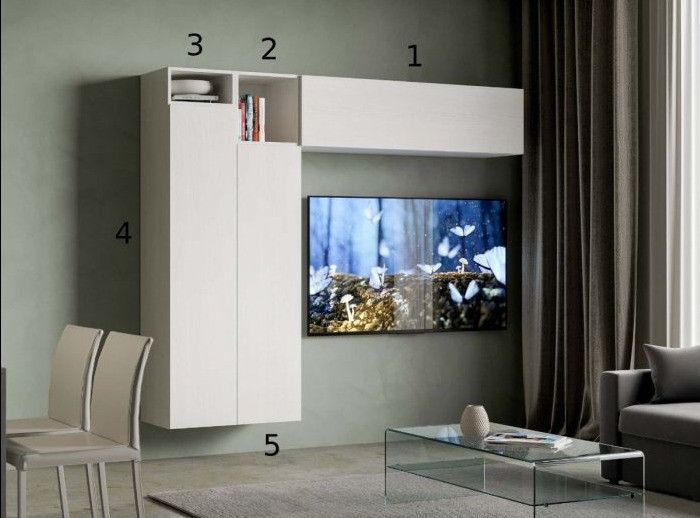 Colonne TV modulable suspendu design blanc Kira L 234 cm - 5 pièces - Photo n°2