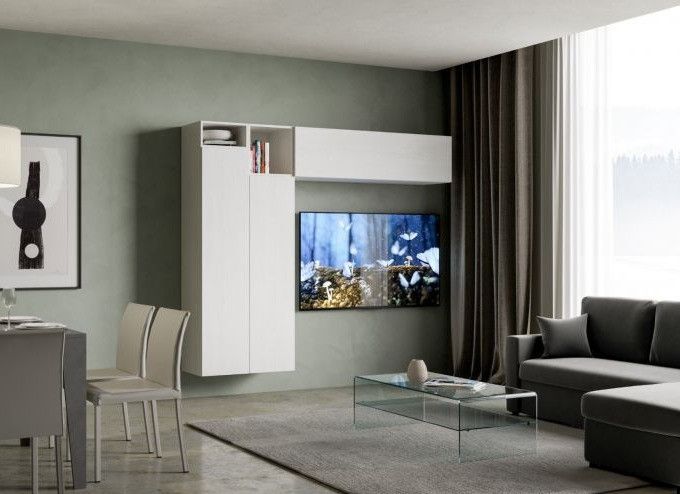 Colonne TV modulable suspendu design blanc Kira L 234 cm - 5 pièces - Photo n°3