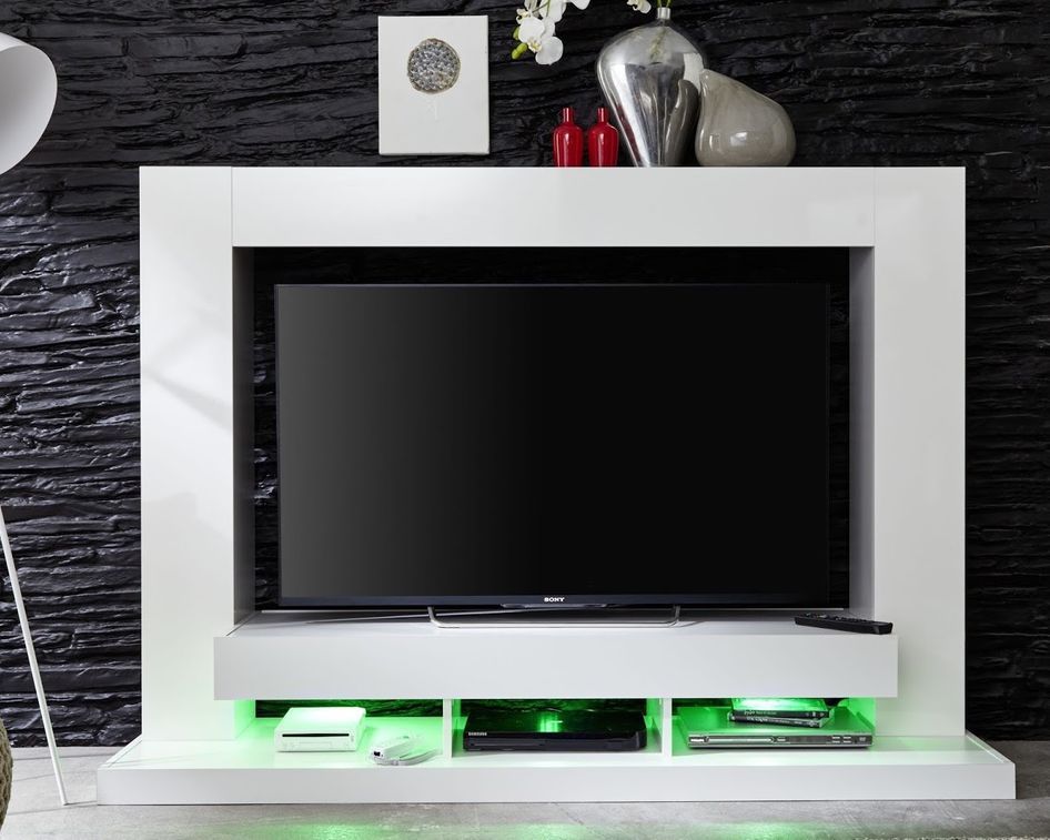 Meuble TV laqué blanc à led Luxo - Photo n°2