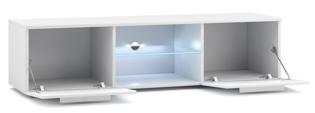 Meuble TV lumineux 2 portes blanc et gris laqué Roxel 140 cm - Photo n°3