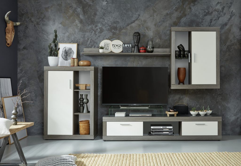 Meuble TV modulable blanc et gris Siska 295 cm - Photo n°2