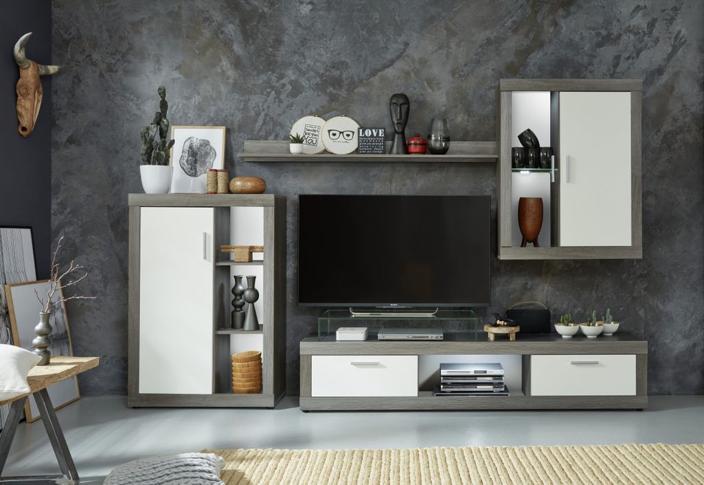 Meuble TV modulable blanc et gris Siska 295 cm - Photo n°5