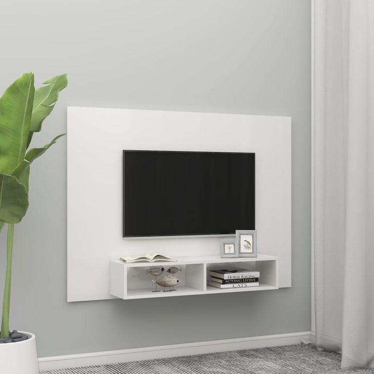 Meuble TV mural Blanc brillant 135x23,5x90 cm - Photo n°2