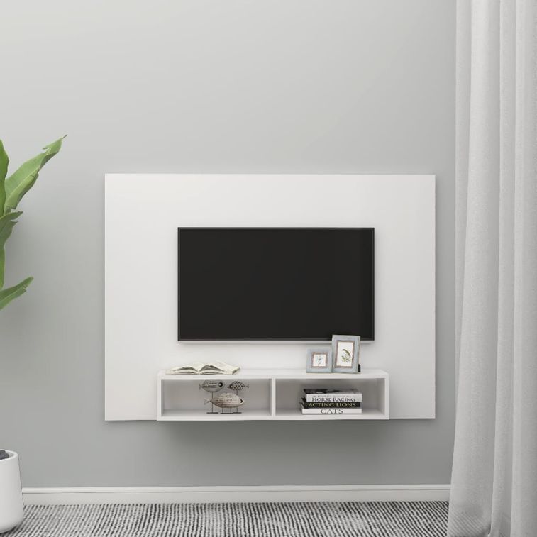 Meuble TV mural Blanc brillant 135x23,5x90 cm - Photo n°4