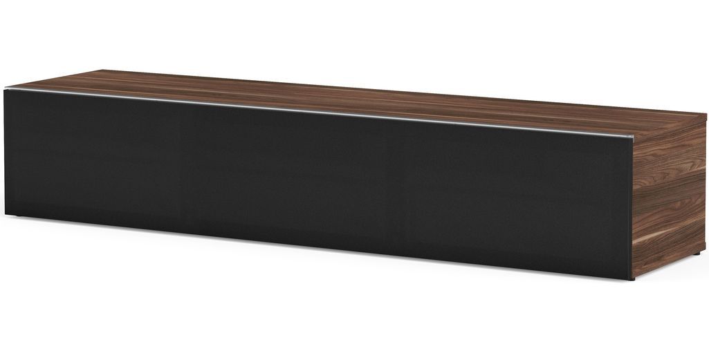 Meuble TV tissu acoustique noir et bois foncé Washington 160 cm - Photo n°1