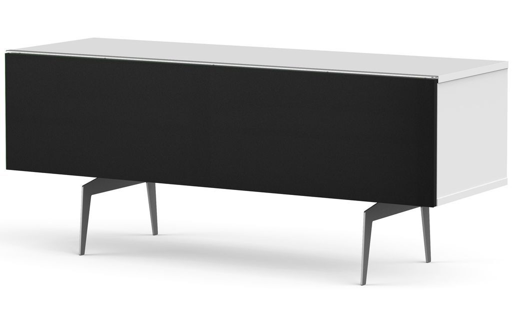 Meuble TV tissu acoustique noir et mélaminé blanc pieds métal Canberra 120 cm - Photo n°1
