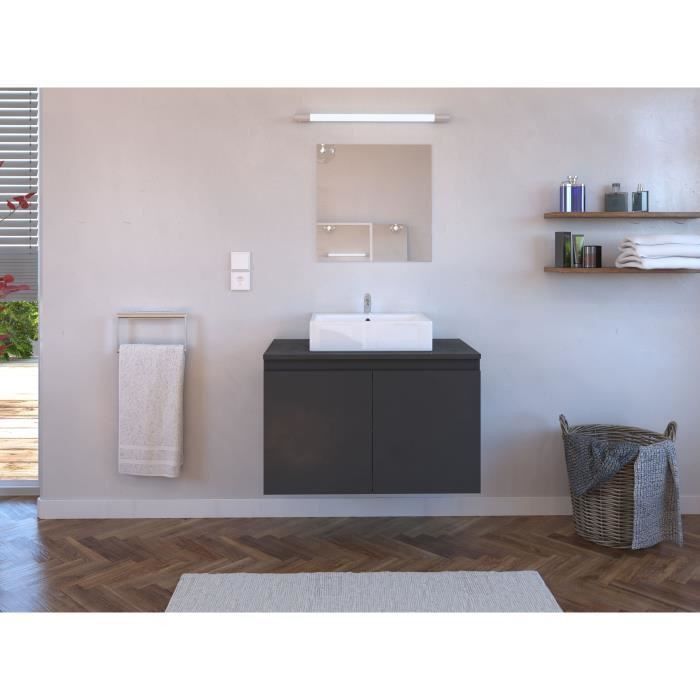 Meuble Vasque de Salle de bain 2 portes - Gris Mat Laqué - L 80 x P 46 x H 50 cm - CINA - Photo n°2