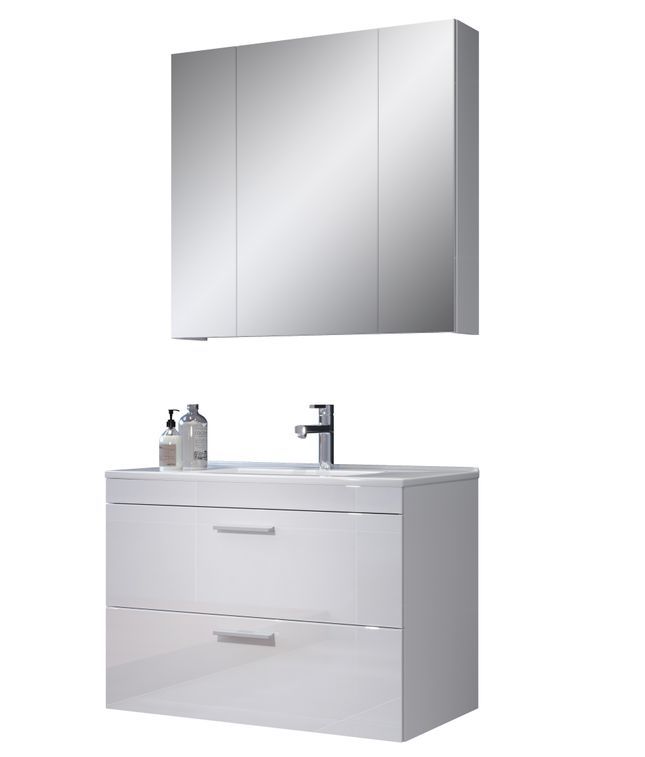 Meubles suspendus de salle de bain 2 pièces blanc brillant Divone 80 cm - Photo n°1