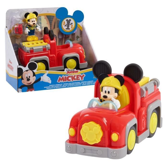 Mickey, Véhicule avec 1 figurine 7,5 cm et 1 accessoire, Modele Pompier,  Jouet pour enfants des 3 ans, MCC063